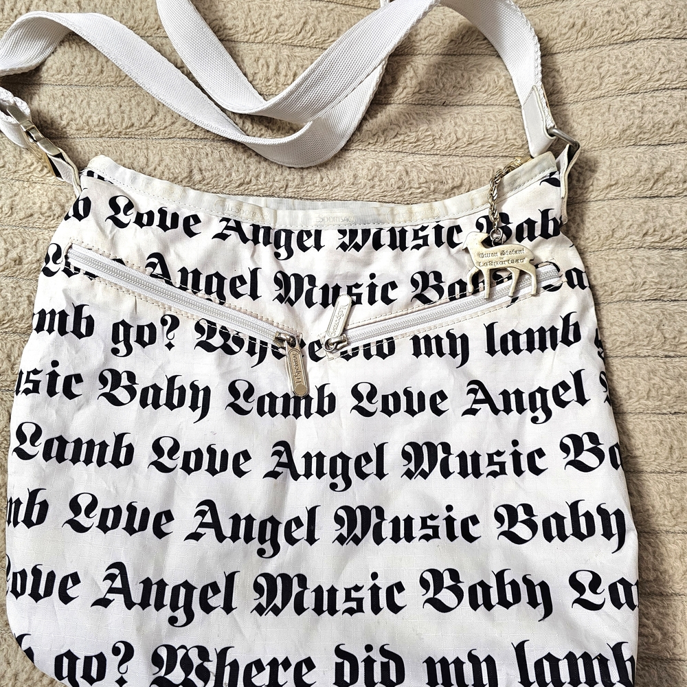 Lesportsac White Crossbody Bag with Black Script Print